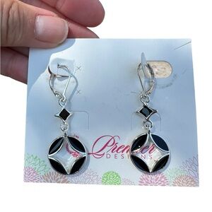 Premier Designs Silver and Black  Reversible Drop Earrings